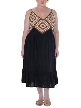 Raviya Plus Size Crochet Flounce-Hem MIDI Dress - Black/brown